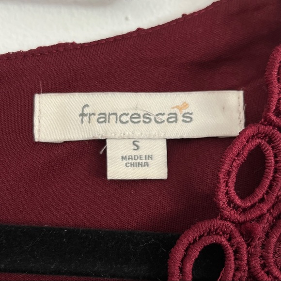 Francesca's Burgundy Lace Dress Size Small Fit and Flare Short Sleeves Lace Up - Picture 10 of 12